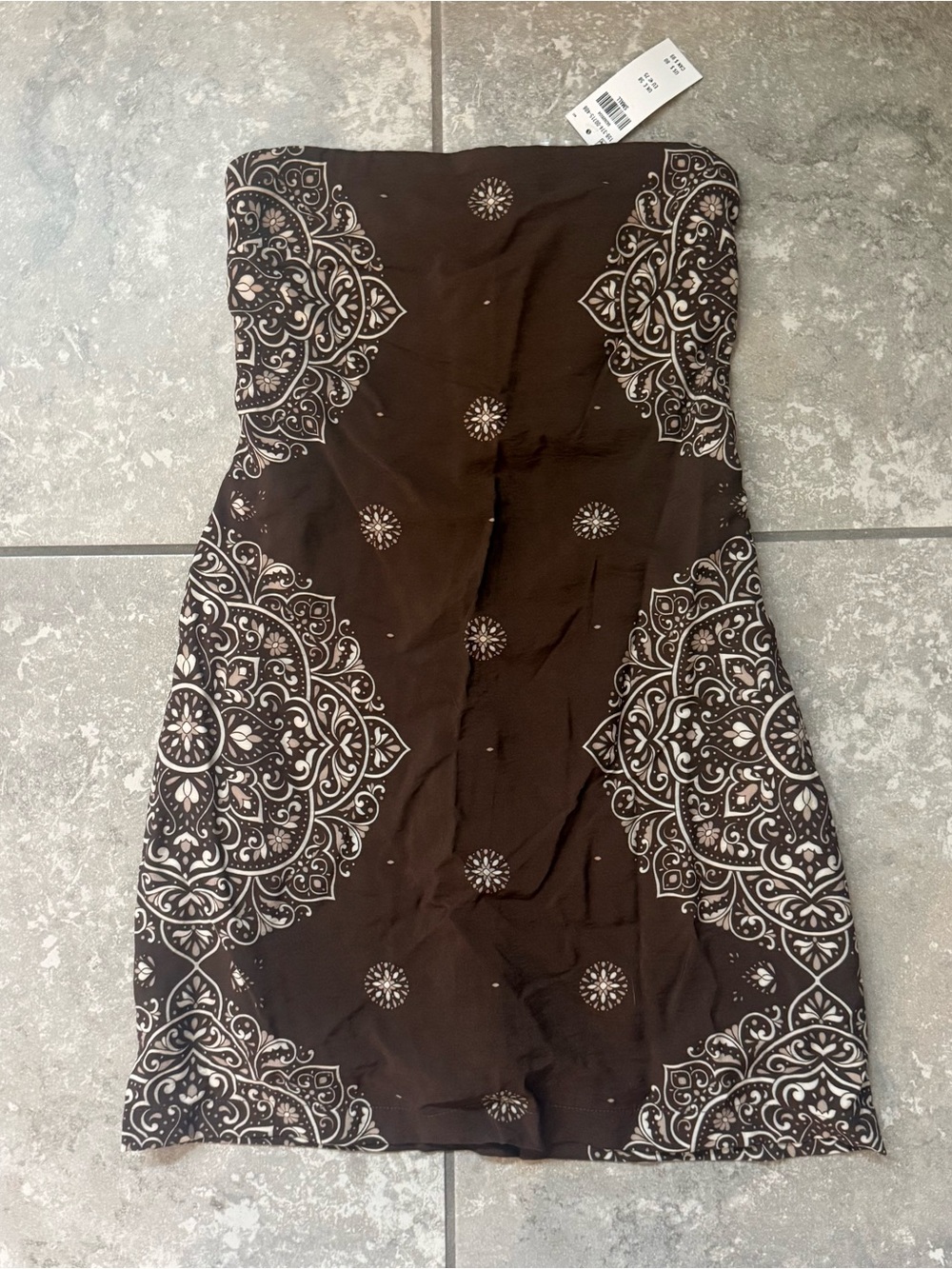 Abercrombie & Fitch Strapless Brown Dress with Cream Paisley Print